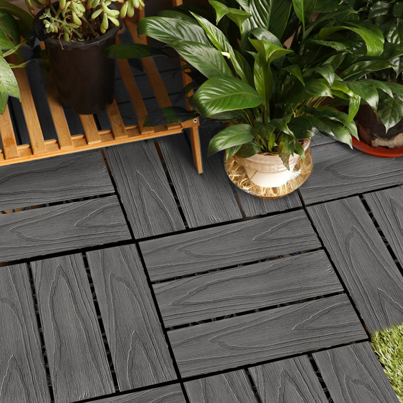 11 pcs Wood Plastic Composite Decking Tiles 30X30X2.2cm Dark Grey Interlocking