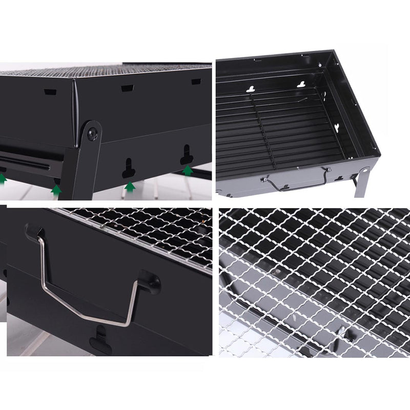 2X Portable Mini Folding Charcoal Grill Stainless Steel 350x270x200mm Black