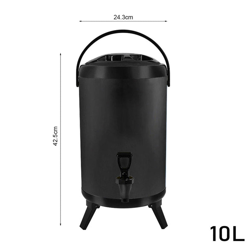 8X 10L Stainless Steel Insulated Milk Tea Beverage Dispenser With Faucet Black