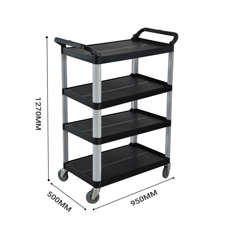 2X 4 Tier Black Kitchen Cart Portable PVC Metal Utility Trolley with Wheels