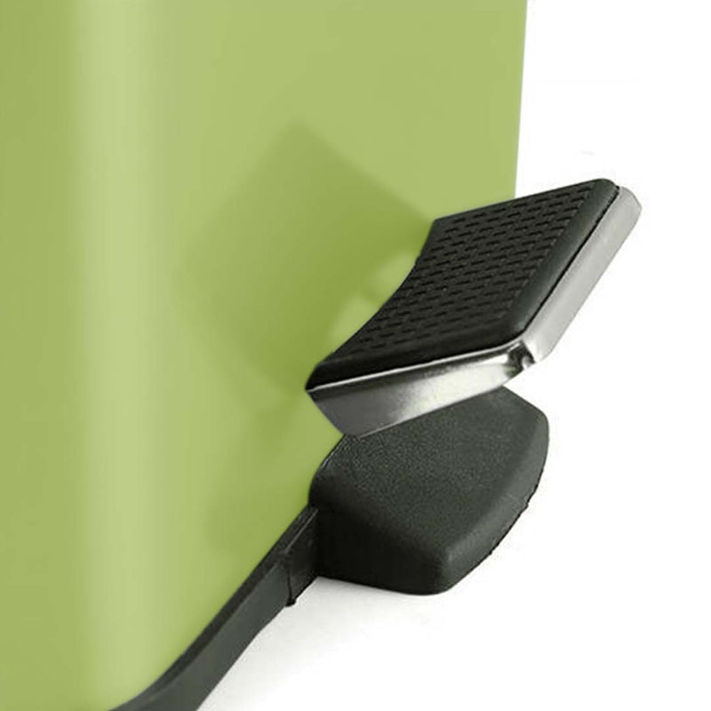 Stainless Steel Pedal Trash Bin 12L Square Green Hands-Free Soft-Close Lid