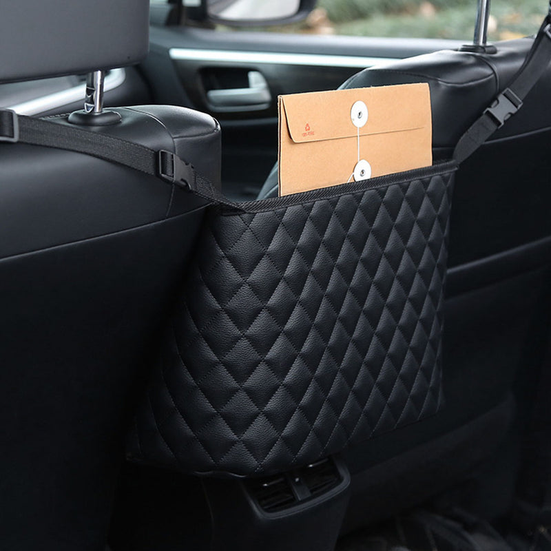 2X Black Leather Car Organizer Backseat Hanging Storage Bag Easy Clean Durable