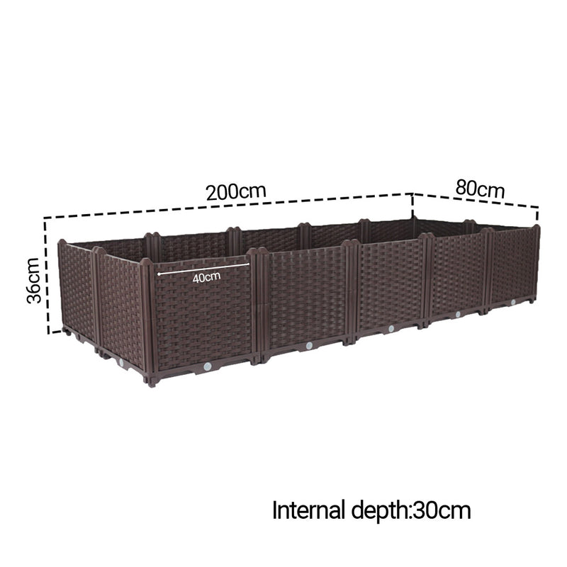 200cm Raised Garden Bed Plastic Planter 30cm Depth Self Watering Dark Brown