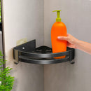 Black Wall-Mounted Aluminum Bathroom Shelf Space Saving Triangular Storage Rack