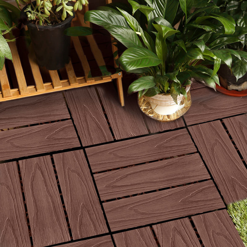 11 pcs Wooden Composite Decking Tiles Dark Chocolate 30x30x2.2cm Slip Resistant