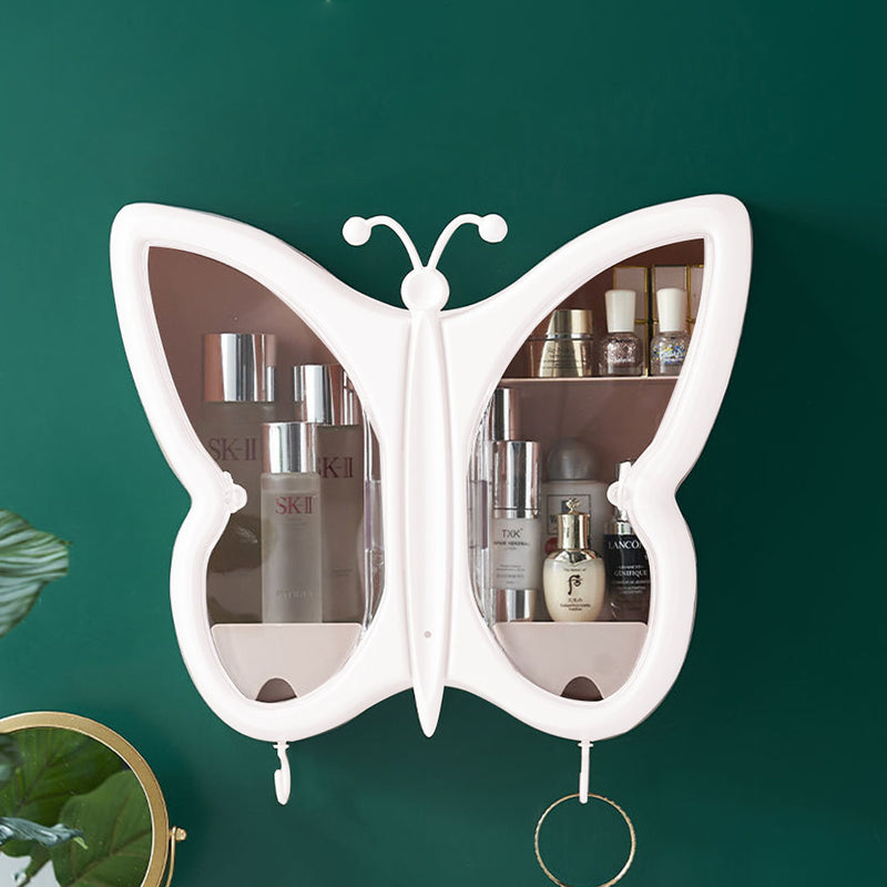 White Butterfly Wall Mounted Makeup Organizer Plastic Waterproof 42.5x11x36cm