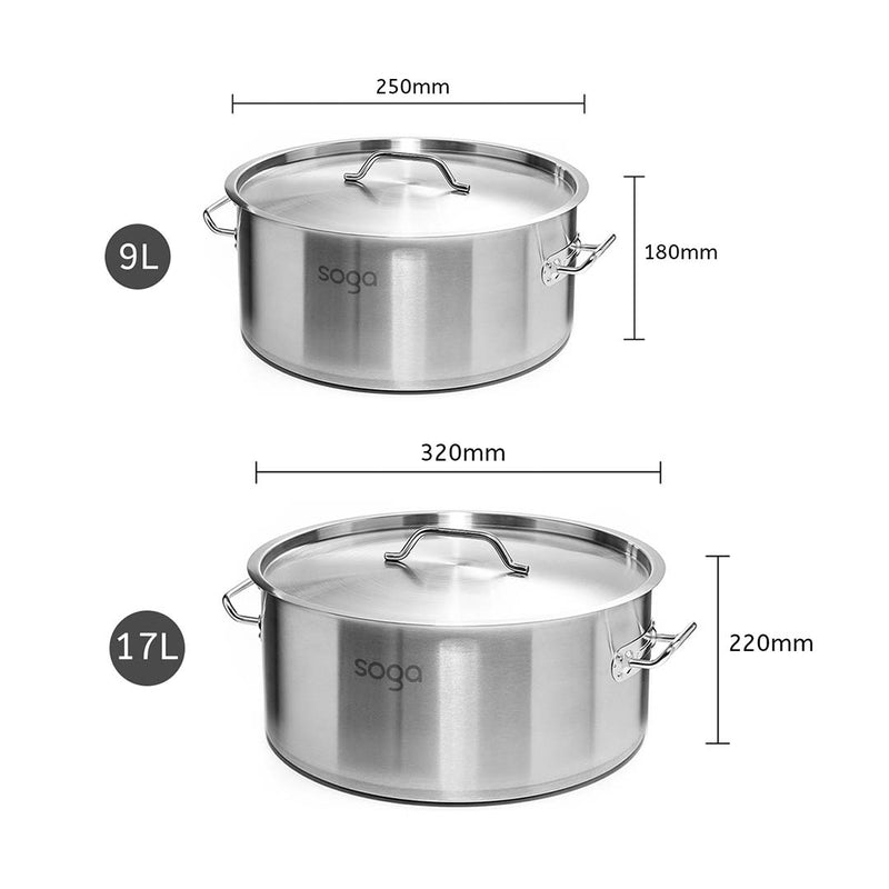 Stock Pot 9L 17L Thick Stainless Steel Commercial Grade Induction Ready