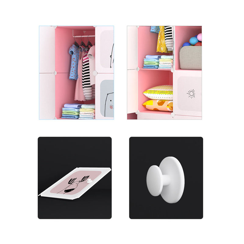 6 Cubes Pink Portable Wardrobe Plastic Modular Storage Organizer 75x37x110cm