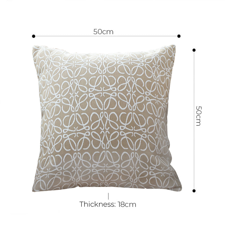 Throw Pillow Polyester Cotton 50x50x18cm Plush Filled White Beige Geometric