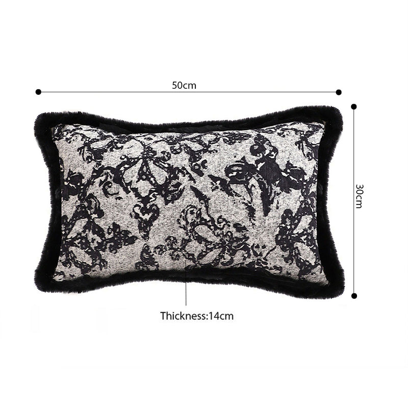 2X 35cm Velvet Lumbar Throw Pillowcase Set Black Herringbone Pattern Plush Feel