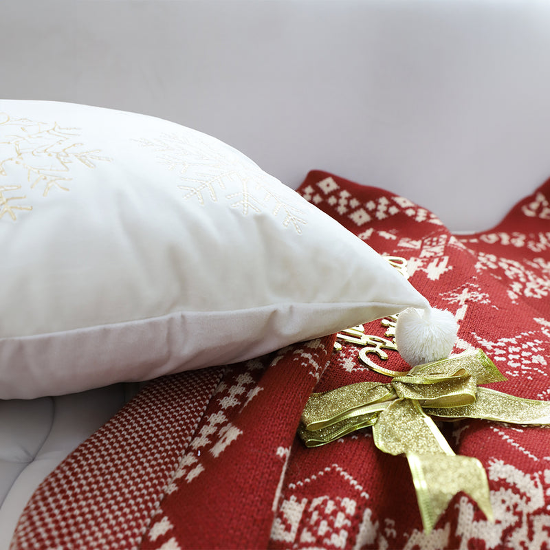 2X 45cm Square White Plush Throw Pillow Christmas Snowflake Ball Design