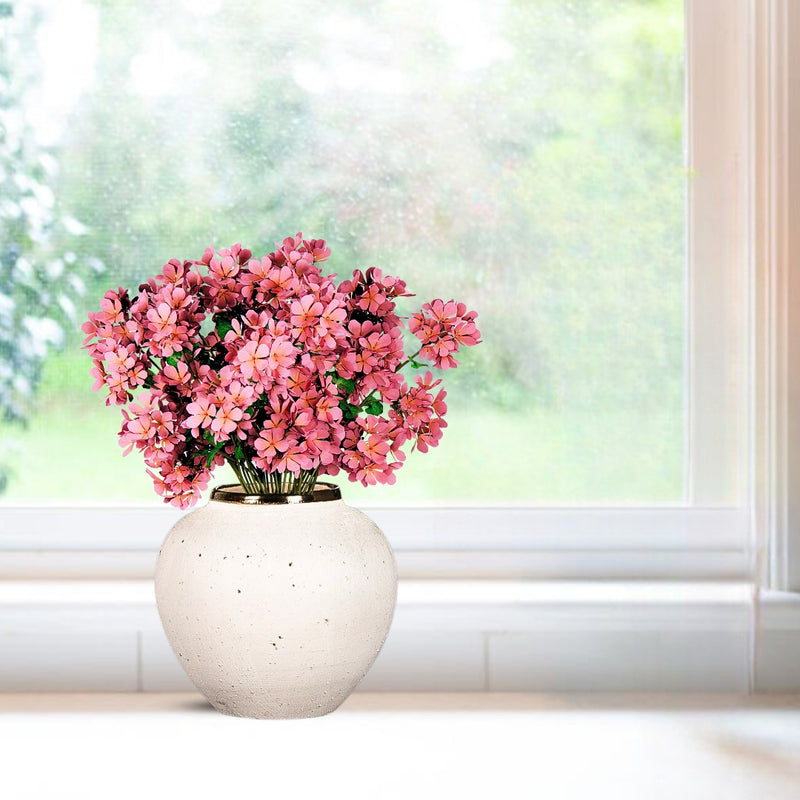 Small White Ceramic Flower Vase 21x22cm Gold Accent Elegant Home Decor