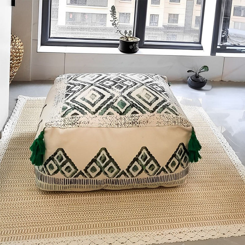 2X 50x50x35cm Polyester Cotton Pouf Cushion EPP Particle Insert Green