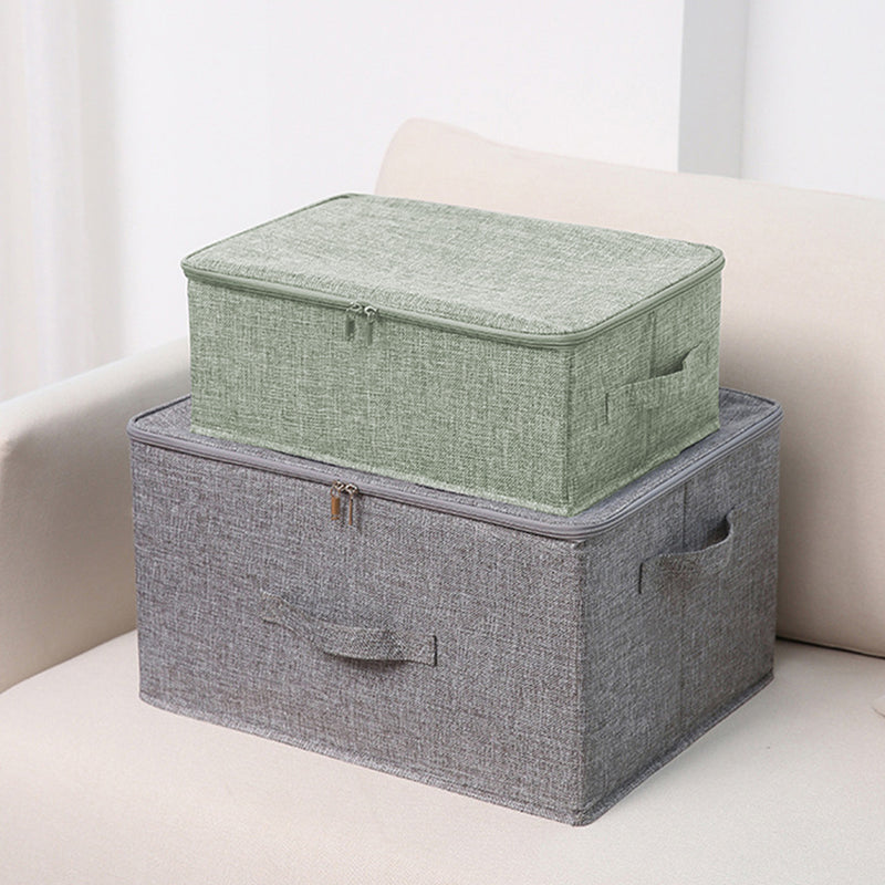 Small Foldable Storage Box Polyester Cotton 38x26x15cm Double Zipper Green