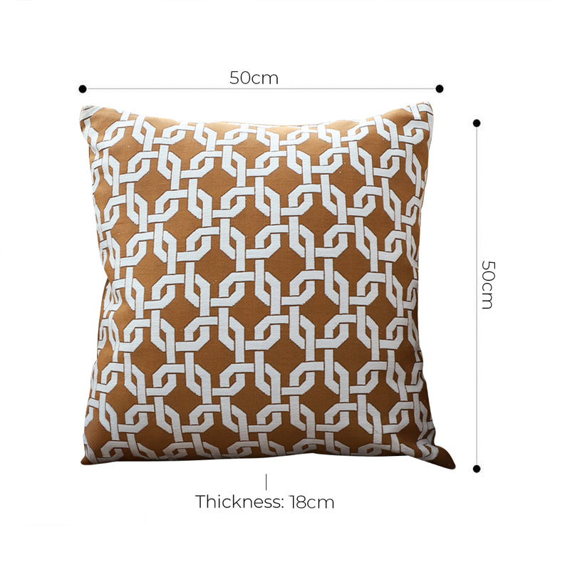 Brown Checkered Chain Jacquard Square Throw Pillow Polyester Cotton 50x50cm