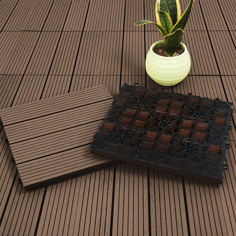2X 11 Pcs Wooden Composite Decking Tiles Dark Chocolate 30x30x2.2cm Interlocking