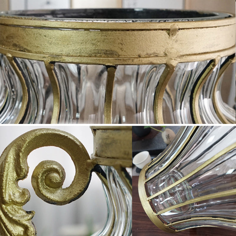 Clear European Glass Flower Vase with Gold Metal Handles 25cm x 33cm Decor