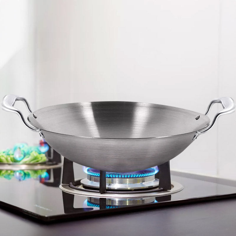 2X 42cm 18/10 Stainless Steel 3 Ply Wok Double Handle With Lid Induction