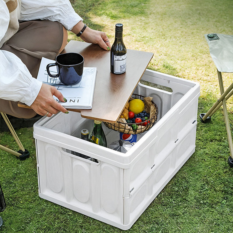 White Foldable 55L Storage Box Crate Stackable Plastic 52.5x35.5cm Home Camping