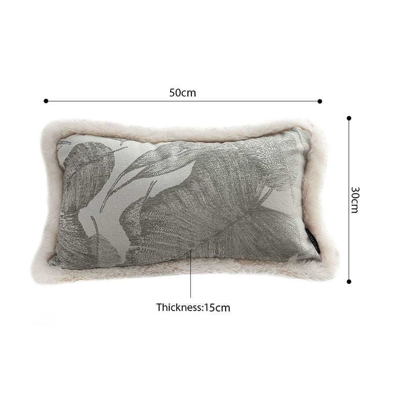 2X Rectangular Velvet Lumbar Throw Pillow 30x50cm Silver Raised Leaf Embroidery