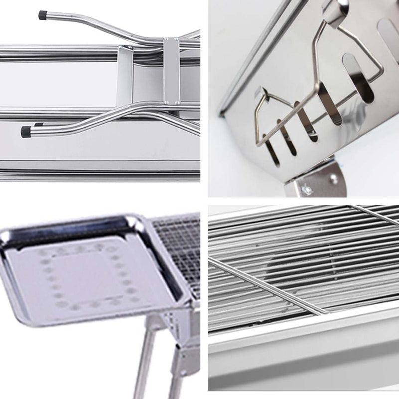 2X Skewer Charcoal Grill Stainless Steel Portable Heavy Duty With Plate 730mm