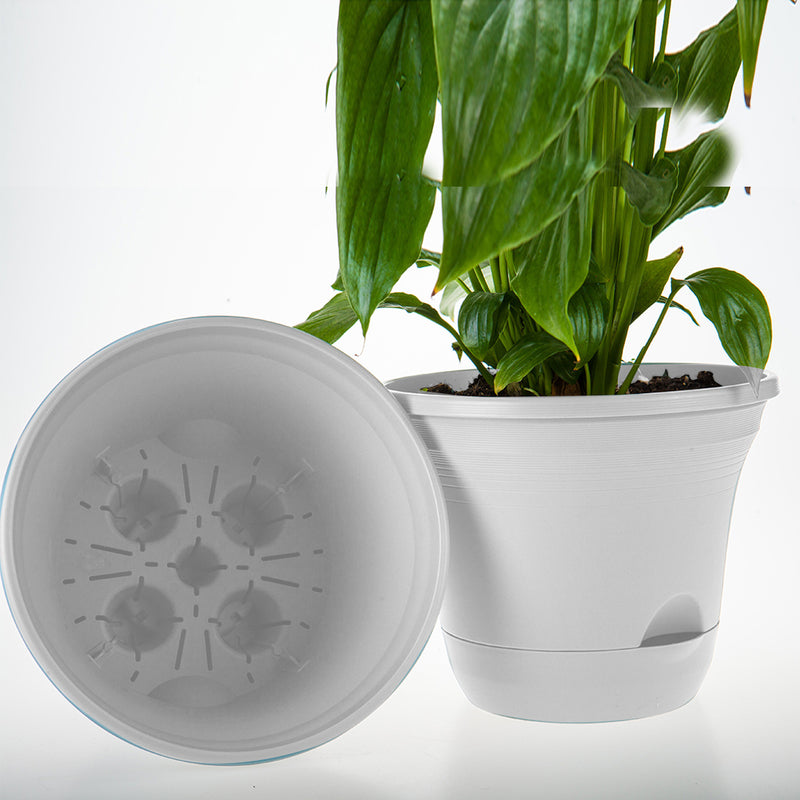 19.5 Cm White Self Watering Plastic Plant Pot Indoor Outdoor Set of 2