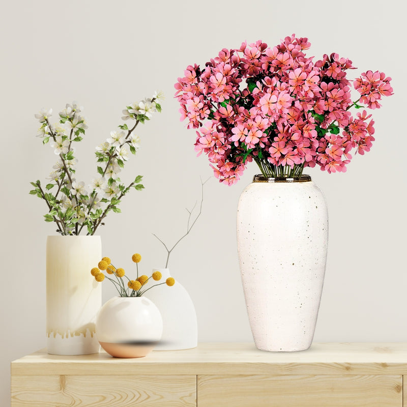 Large Handcrafted Ceramic Flower Vase 35x17cm White With Gold Accent