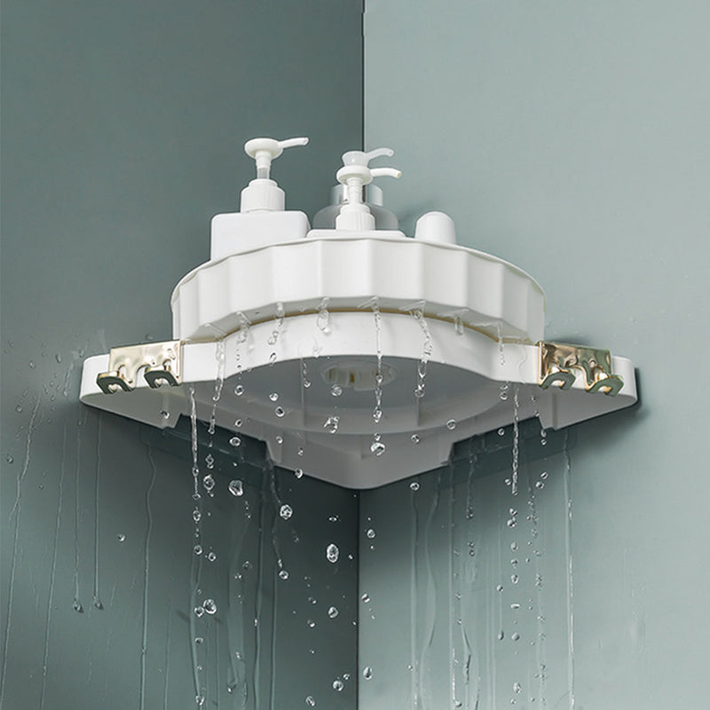 360 Rotating Wall Mounted Corner Plastic Bathroom Shelf 27.5cm White Adhesive