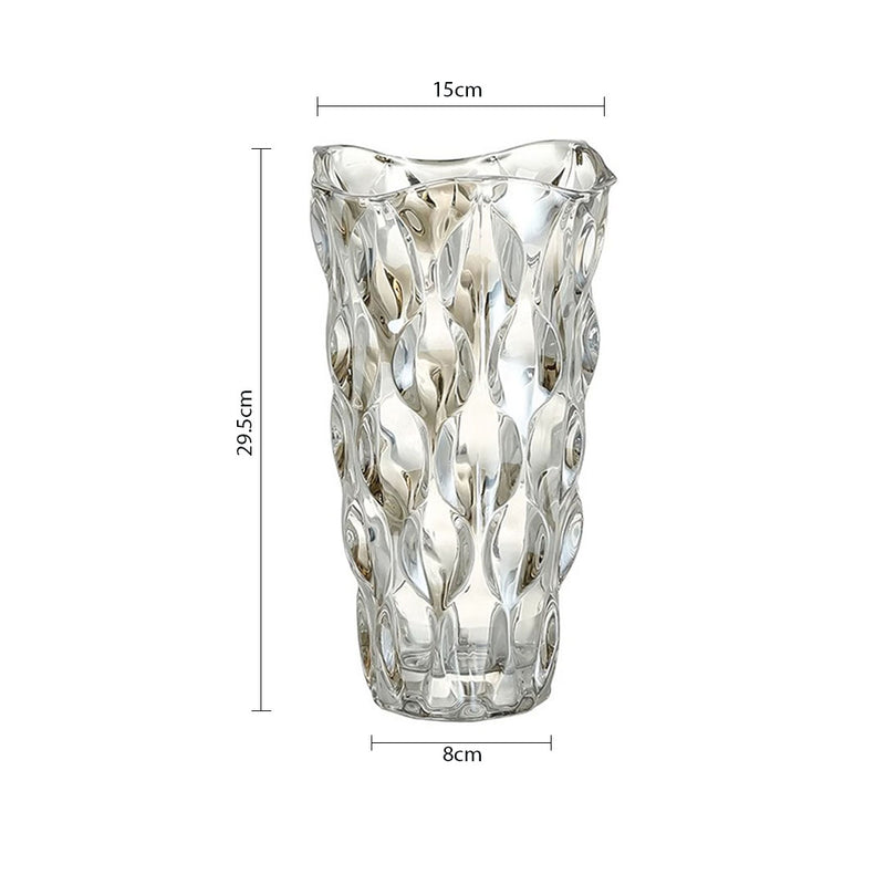 Hand Blown Thick Glass Vase 29cm Tall Slim Clear With Pink Hue