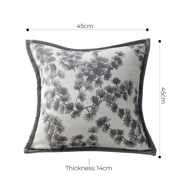 Off White Polyester Throw Pillow 45cm Square Wide Border Branch Pine Needle