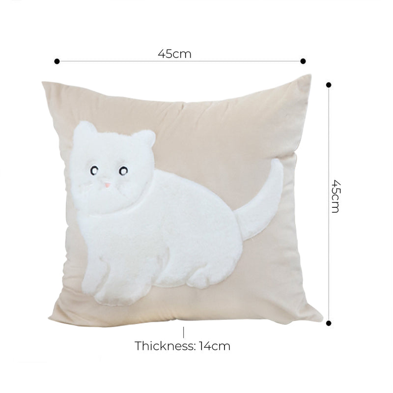 2X Light Tan Square Throw Pillow 45cm Soft White Cat Design Decorative Cushion