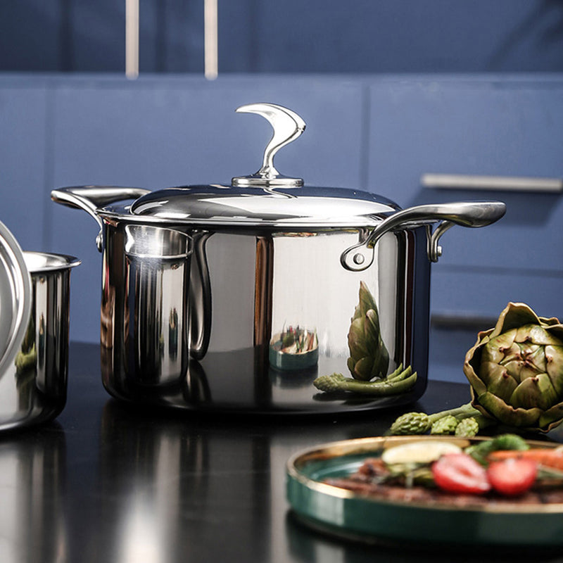 6 Piece Cookware Set Stainless Steel Fry Pan Milk Soup Pot with Lid Dishwasher Safe