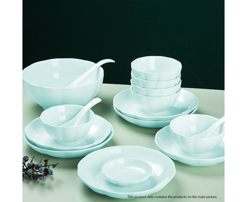 Light Blue Ceramic Dinnerware Bowls Plates 6 Inch 7 Inch Japanese Style Set of 10