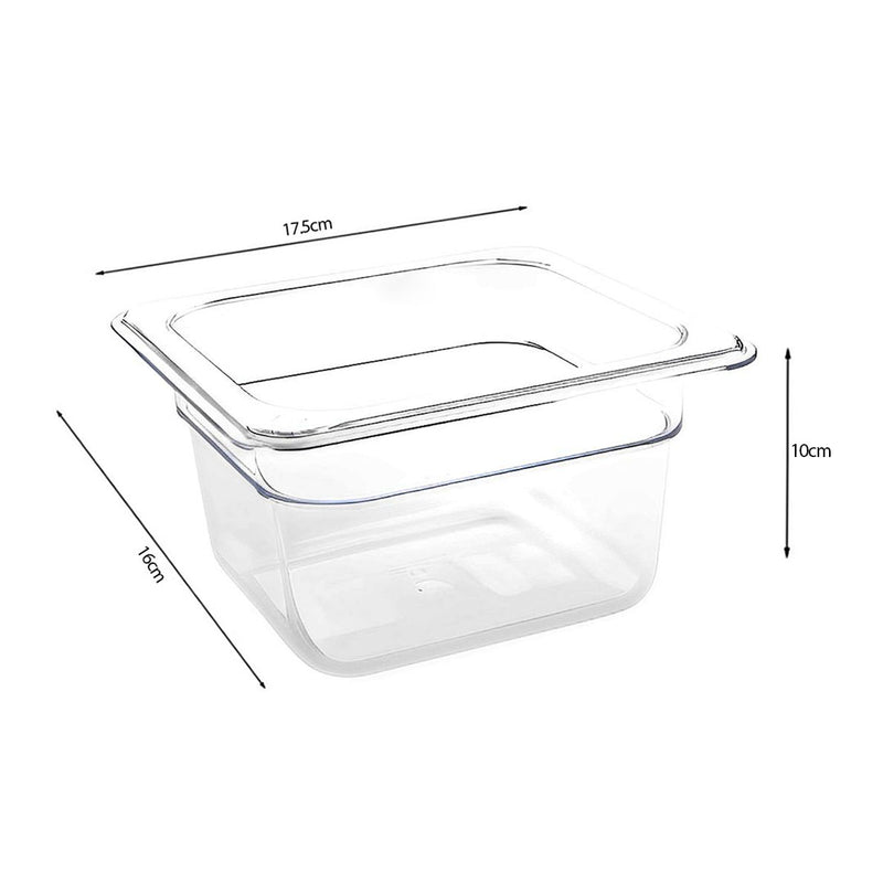100mm Clear Polycarbonate Gastronorm Gn Pan 1/6 Food Tray Bundle of 6