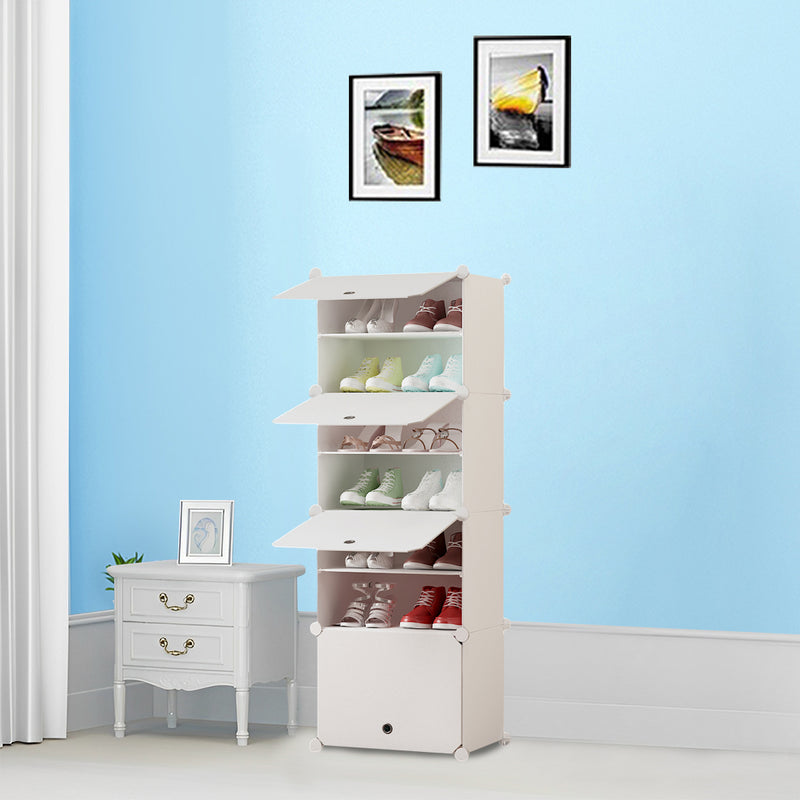 7 Tier Shoe Rack Organizer White PP Plastic Stackable Cabinet with Cover