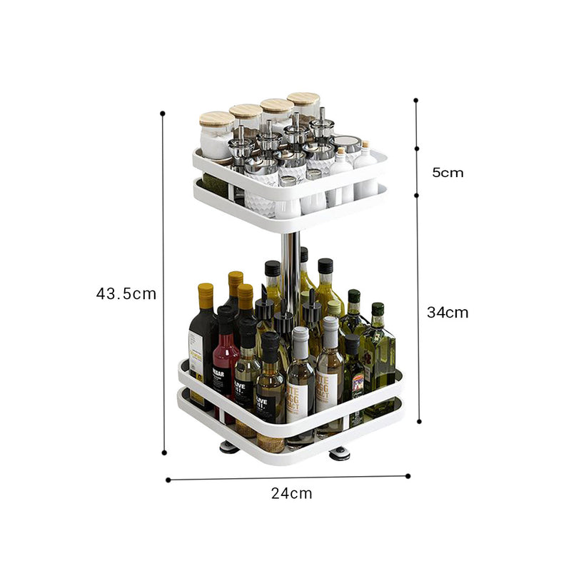2 Tier White Carbon Steel Rotating Kitchen Spice Rack Organiser Shelf
