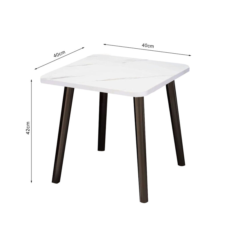 2X Compact White Ceramic Side Table 40cm Stone Pattern Black Metal Legs