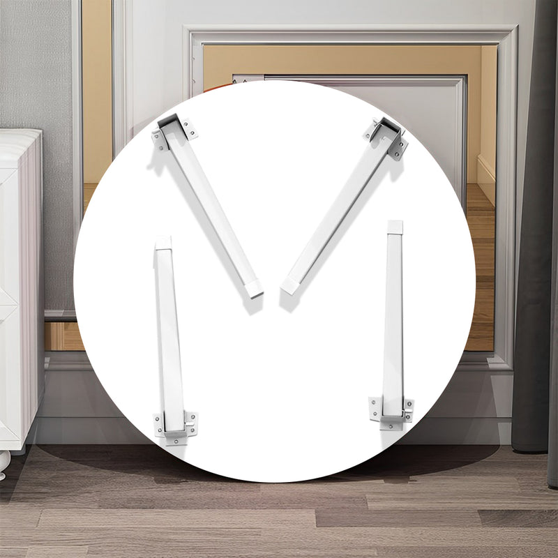 White Round Mini Floor Table 60cm Space Saving 35cm Particleboard Metal