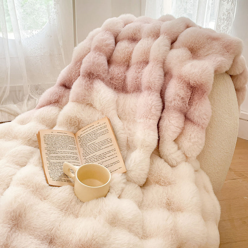 2X 200x230cm Light Pink Polyester Faux Fur Plush Throw Blanket Machine Washable