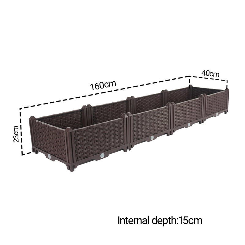 Raised Planter Box 160cm Outdoor Self-Watering Plastic Garden Bed Dark Brown