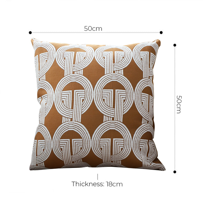 2X 50cm Brown Circular Chain Jacquard Throw Pillow Decorative Square Home Decor