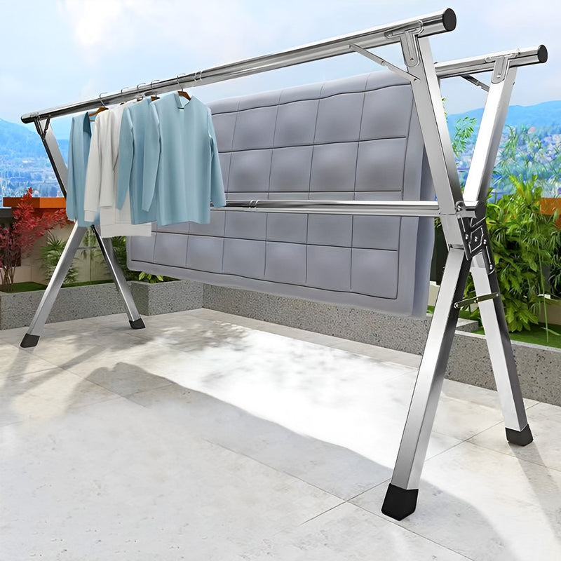 Clothes Drying Rack 1.6m Stainless Steel 60kg 3 Poles Foldable Portable Silver