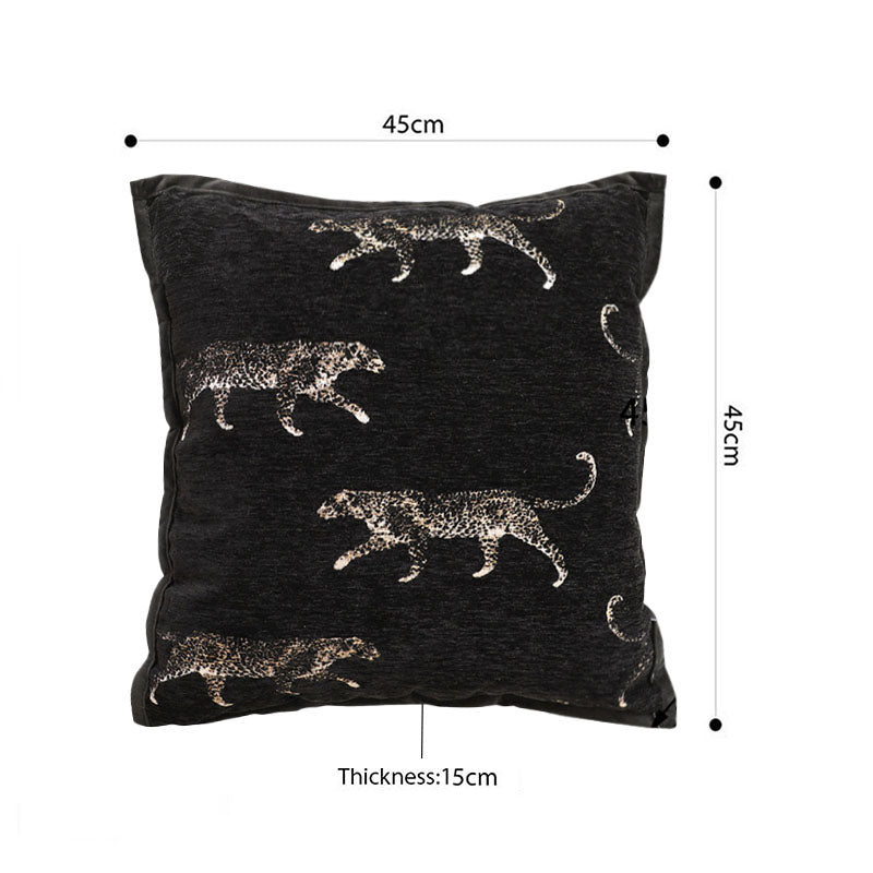 45cm Square Velvet Leopard Print Plush Throw Pillow Black 15cm Thick