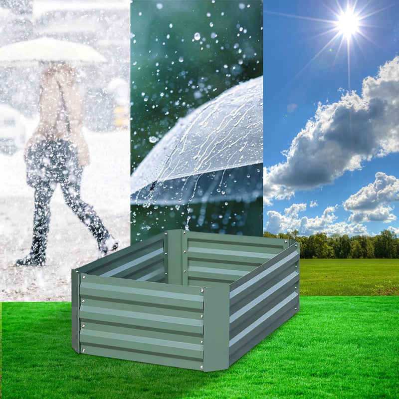 100cm Square Galvanized Iron Raised Garden Bed Planter Box Green Outdoor