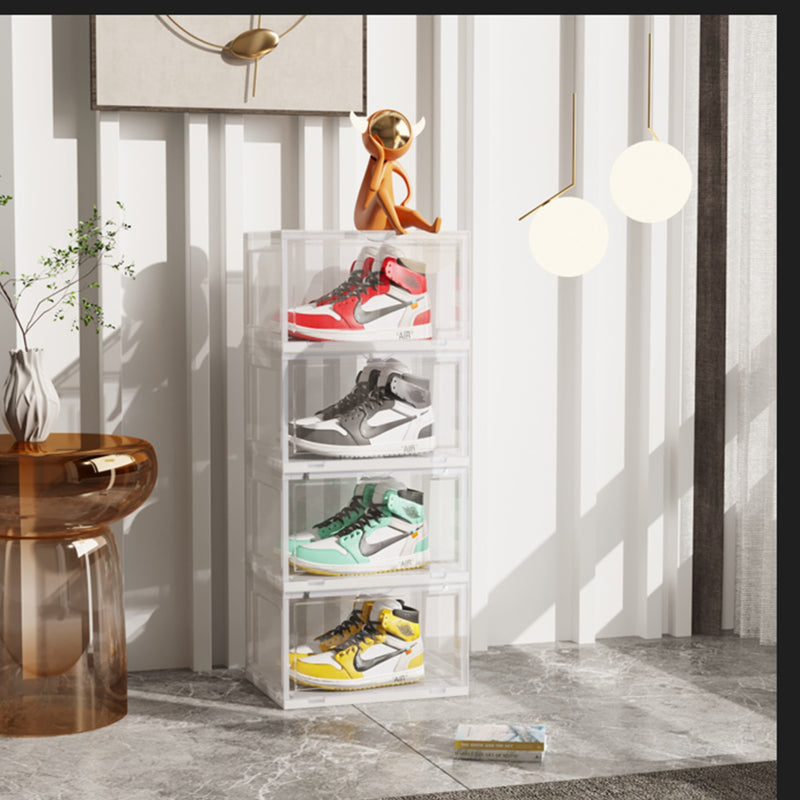 2X 4 Tier Transparent Plastic Shoe Organizer Stackable Storage Box Magnetic Door