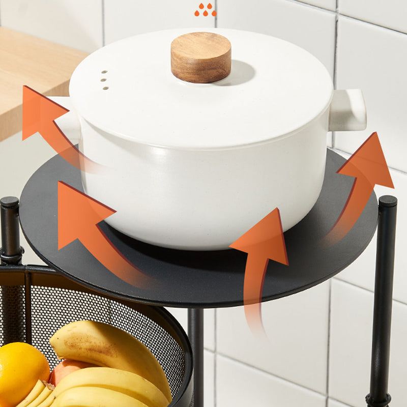 2 Tier Steel Rotating Kitchen Cart Locking Wheels Black 30x30x45cm