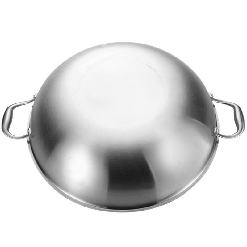 2X 38cm 18/10 Stainless Steel 3 Ply Wok Double Handle With Lid Induction Ready