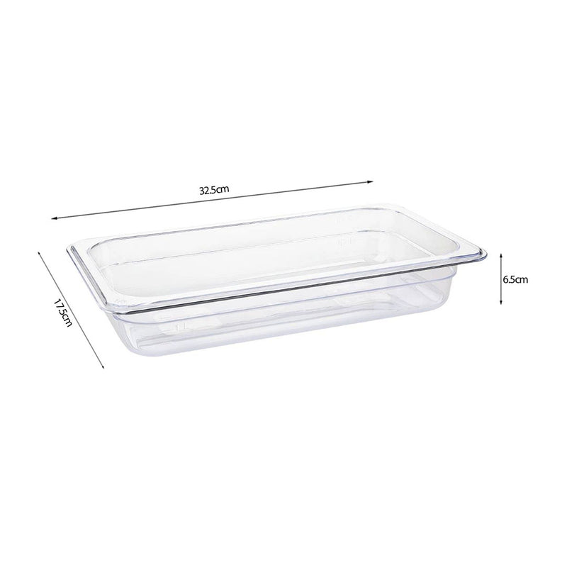 65mm 1/3 GN Pan Polycarbonate Clear 32.5x17.5x6.5cm Bundle of 4 With Lid