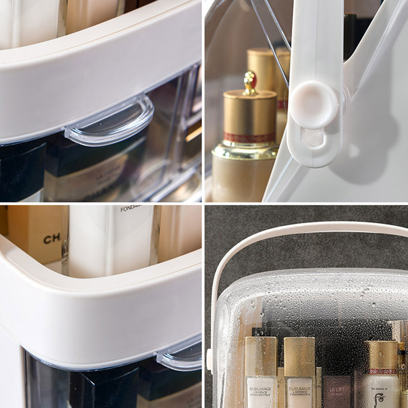2 Tier White Plastic Makeup Skincare Organizer Box with Handle