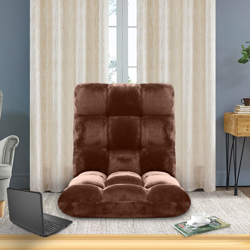4X Folding Floor Recliner Cushion Memory Foam Plush 108x53x10cm Coffee